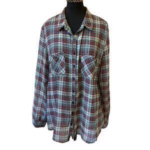 Xhilaration long sleeve plaid button front high/Low woman's shirt size L